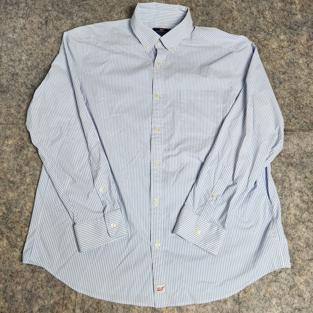 Vineyard Vines Performance Shirt Men XL Blue Striped Classic Fit Murray Button
